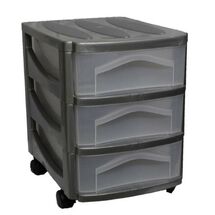 BAMA Ιταλίας Πλαστική Συρταριέρα 30x40x40cm Γραφείου 3όροφη με Ρόδες Ασημί-Διάφανο