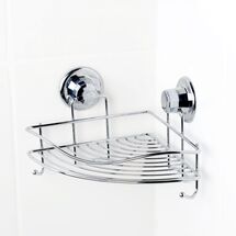 TEKNO-TEL Γωνιακή Ραφιέρα Μπάνιου 29x21x16cm Πάχος 7mm Αντοχή 12kg Επιχρωμιωμένο Ατσάλι με Βεντούζα EXTRA STRONG