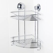 TEKNO-TEL Γωνιακή Ραφιέρα Μπάνιου 2όροφη 29.5x21x40cm Πάχος 7mm Αντοχή 12kg Επιχρωμιωμένο Ατσάλι με Βεντούζα EXTRA STRONG