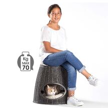 BAMA ITALY Διπλό Κρεβατάκι Γάτας-Σκαμπό 52x50x55cm RATTAN + 2 Μαξιλάρια PASHA Γκρί-Καφέ