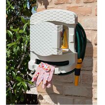 TOOMAX FASHION ITALY Βάση Λάστιχου + Λάστιχο 15 Μέτρα 29x20x37cm Πλαστική με Αποθηκευτικό Χώρο RATTAN STYLE TUBO PLUS Κρεμ