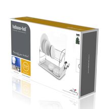 TEKNO-TEL Πιατοθήκη Στεγνωτήριο Πιάτων INOX (Ανοξείδωτο Ατσάλι) 2όροφο 40x23x35cm Βάρος 1.56kg 18 Θέσεις Πιάτων με Θήκη και Δίσκο Μαύρο Matt