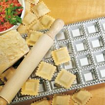 IMPERIA Ιταλίας Raviolamp Φόρμα Design 36 θέσεων Αλουμινίου Ασημί για Ζυμαρικά Ravioli 32x14x1.7cm και Πλάστης