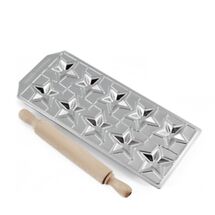 IMPERIA Ιταλίας Raviolamp Φόρμα Design 10 θέσεων Αλουμινίου Ασημί για Ζυμαρικά Stelline 32x14x1.5cm και Ξύλινος Πλάστης