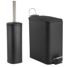 VESTA Σετ Κάδος Μπάνιου 5lt Ορθογώνιος 29x14x30cm με Πεντάλ Soft Close Εσωτερικό Κάδο και Πιγκάλ 9.5x9.5x38.5cm Μεταλλικό Μαύρο Matte