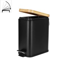 VESTA Κάδος Μπάνιου 5lt Ορθογώνιος με Πεντάλ Soft Close 28x14x31cm Καπάκι BAMBOO Μεταλλικός Matte Μαύρος