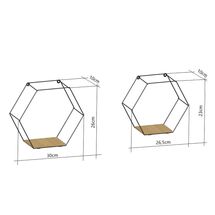 TEKNO-TEL Ράφια Διακοσμητικά 30x10x26cm και 26.5x10x23cm Εξάγωνο Σχήμα Ατσάλι Βαμμένο Μαύρο με Βάση MDF