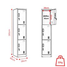 STEELEN Μεταλλική Ντουλάπα - Φοριαμός (Locker) 38x45x180cm ΧΩΡΙΣ ΠΟΔΙΑ 3 Αποθηκευτικοί Χώροι 22kg Ανοικτό Γκρι