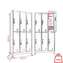 STEELEN Μεταλλική Ντουλάπα - Φοριαμός (Locker) 90x45x190cm 6 Ντουλάπια-12 Αποθηκευτικοί Χώροι Πάχος 0.4mm με Ρυθμιζόμενα Πόδια 48kg Γκρι Ανοιχτό