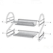 TEKNO-TEL Πιατοθήκη Στεγνωτήριο 2όροφο 46x30x44cm 15 Θέσεις Πιάτων Ανοξείδωτη με Θήκη και Δίσκο