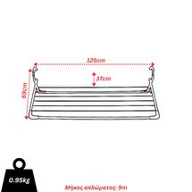 APLOSTRAK Απλώστρα Ρούχων Μπαλκονιού 125x68x37cm Αλουμινίου με Συρματόσχοινο  Άπλωμα 9m Πάχος 15mm Βάρος 0.95kg Ελλάδας  Άρτεμις