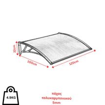 VESTA Στέγαστρο Πόρτας/Παραθύρου 120x100cm Πλαστικό ABS Αλουμίνιο Πάχους 1mm Πολυκαρμπονικό Πάνελ Πάχους 5mm 4.9kg Ανθρακί-Διάφανο Ανθρακί