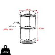 TEKNO-TEL Γωνιακή Εταζέρα Μπάνιου INOX Matte (Ανοξείδωτο Ατσάλι-Ματ Όψη) 3όροφη  27x19x50cm Βάρος 1.05kg Πάχος Ø5mm Μαύρο