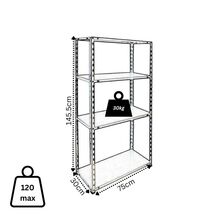 VESTA Μεταλλική Γαλβανιζέ Ραφιέρα Dexion 4όροφη 75x30x145.5cm 5kg MAX Αντοχή 120kg (30kg / Ράφι)