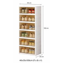 VESTA Παπουτσοθήκη 6όροφη 46x35x109cm 6.4kg με Ημιδιάφανα Πορτάκια Λευκό