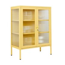 STEELEN COLOR Μεταλλική Ντουλάπα 100x40x70cm Πάχους 0.8mm Εσωτερικού Χώρου με Τζάμι και Πόδια Butter Yellow