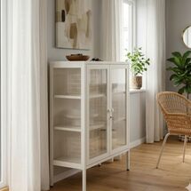 STEELEN COLOR Μεταλλική Ντουλάπα 100x40x70cm Πάχους 0.8mm Εσωτερικού Χώρου με Τζάμι και Πόδια White