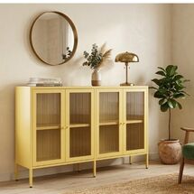STEELEN COLOR Μεταλλικό Ντουλάπι - Έπιπλο Τηλεόρασης 160x45x55cm Πάχους 0.8mm Εσωτερικού Χώρου με Πόδια και Τζάμι Butter Yellow