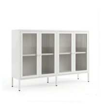 STEELEN COLOR Μεταλλικό Ντουλάπι - Έπιπλο Τηλεόρασης 160x45x55cm Πάχους 0.8mm Εσωτερικού Χώρου με Πόδια και Τζάμι White