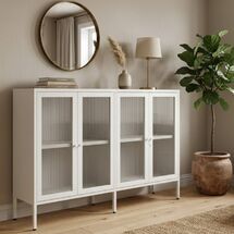 STEELEN COLOR Μεταλλικό Ντουλάπι - Έπιπλο Τηλεόρασης 160x45x55cm Πάχους 0.8mm Εσωτερικού Χώρου με Πόδια και Τζάμι White