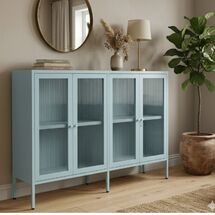 STEELEN COLOR Metal TV Cabinet - Storage Unit 160x45x55cm, 0.8mm Thickness, Indoor Use with Legs and Glass, Baby Blue