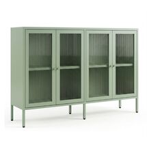 STEELEN COLOR Μεταλλικό Ντουλάπι - Έπιπλο Τηλεόρασης 160x45x55cm Πάχους 0.8mm Εσωτερικού Χώρου με Πόδια και Τζάμι Pastel Green