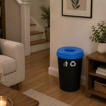 Κάδος Ανακύκλωσης 60lt Ø41x62.5cm 1.91kg Πλαστικός με Άνοιγμα Ø14cm στο Καπάκι Μαύρο-Μπλε Ελλάδας