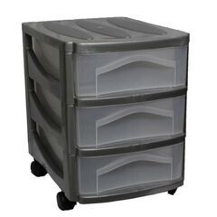 BAMA Ιταλίας Πλαστική Συρταριέρα 30x40x40cm Γραφείου 3όροφη με Ρόδες Ασημί-Διάφανο