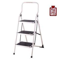 Σκαλοσκαμπό Μεταλλικό 48x60x113cm με 3 Σκαλιά MAX Αντοχή 150kg Βάρος 6.8kg PLUS Λευκό