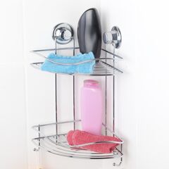 TEKNO-TEL Γωνιακή Ραφιέρα Μπάνιου 2όροφη 29.5x21x40cm Πάχος 7mm Αντοχή 12kg Επιχρωμιωμένο Ατσάλι με Βεντούζα EXTRA STRONG