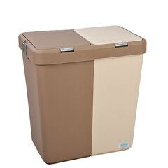 Καλάθι Απλύτων Διπλό 80lt 54x34.5x57cm Πλαστικό Με Διπλό Καπάκι 3.12kg Μπεζ-Μόκα