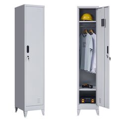 STEELEN Μεταλλική Ντουλάπα-Φοριαμός (Locker) 38x45x191cm Μονόφυλλη 23.5kg Πάχος 0.4mm Ανοικτό Γκρι 2 Ράφια- 3 Αποθηκευτικοί Χώροι 4 Ρυθμιζόμενα Πόδια