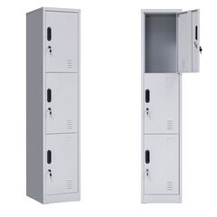 STEELEN Μεταλλική Ντουλάπα - Φοριαμός (Locker) 38x45x180cm ΧΩΡΙΣ ΠΟΔΙΑ 3 Αποθηκευτικοί Χώροι 22kg Ανοικτό Γκρι