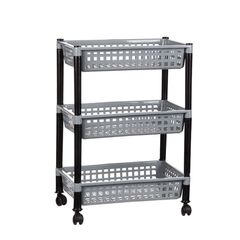 Τρόλεϊ Τροφίμων 39x30x62cm 3όροφο 1.4kg Πλαστικό με Ρόδες Γκρί-Μαύρο