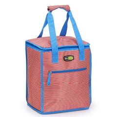 GIOSTYLE Ιταλίας Ισοθερμική Τσάντα 28x21x34cm Πάχος 6mm 25lt Πολυεστέρας 600D MAX Απόδοση 9 Ώρες Πιστοποίηση REACH COOLBAG BEACH BUCKET Κόκκινες Ρίγες Μπλε