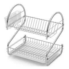 TEKNO-TEL Πιατοθήκη Στεγνωτήριο 2όροφο 46x30x44cm 15 Θέσεις Πιάτων με Θήκη και Δίσκο Επιχρωμιωμένο Ατσάλι