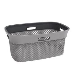 Καλάθι Ρούχων 59x39x26cm 45lt Πλαστικό 1.37kg με Σχέδιο Μάλλινου Πλεκτού WOOLLY Γκρι με Τέσσερις Λαβές DEA HOME ITALY