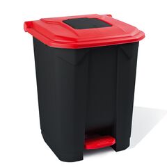 Κάδος Απορριμάτων 50lt 43x41x56cm Πλαστικός 3.8kg με Εσωτερικό Κάδο 36x29x47.5cm + Πεντάλ + Ρόδες + Μικρό Ανοιγόμενο Καπάκι Μαύρο - Κόκκινο
