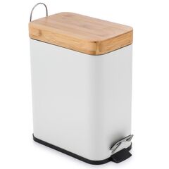 VESTA Κάδος Μπάνιου 5lt Ορθογώνιος με Πεντάλ Soft Close 28x14x31cm Καπάκι BAMBOO Μεταλλικός Matte Λευκός