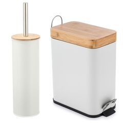 VESTA Σετ Κάδος Μπάνιου 5lt Ορθογώνιος 28x14x31cm με Πεντάλ Soft Close Εσωτερικό Κάδο και Πιγκάλ Ø9.5x38cm Μεταλλικό Λευκό Matte/Καπάκι BAMBOO