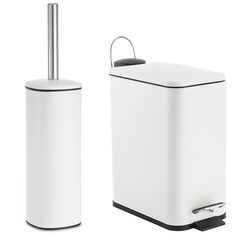 VESTA Σετ Κάδος Μπάνιου 5lt Ορθογώνιος 29x14x30cm με Πεντάλ Soft Close Εσωτερικό Κάδο και Πιγκάλ 9.5x9.5x38.5cm Μεταλλικό Λευκό Matte