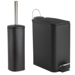 VESTA Σετ Κάδος Μπάνιου 5lt Ορθογώνιος 29x14x30cm με Πεντάλ Soft Close Εσωτερικό Κάδο και Πιγκάλ 9.5x9.5x38.5cm Μεταλλικό Μαύρο Matte