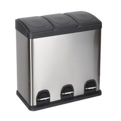 VESTA Κάδος Απορριμμάτων ΙΝΟΧ 45lt (3x15lt) 59x30x45.5cm με Πεντάλ 3 Θέσεων 3 Εσωτερικούς Κάδους Ανακύκλωσης 6.4Kg Κουζίνας