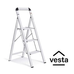 VESTA Σκαλοσκαμπό Αλουμινίου ΤΙΚΟ 39x69.7x109.2cm με 3 Σκαλιά MAX Αντοχή Βάρους 150kg Βάρος 3.2kg Ασημί
