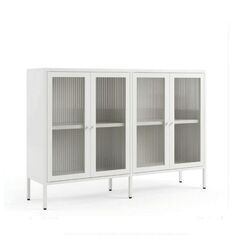 STEELEN COLOR Μεταλλικό Ντουλάπι - Έπιπλο Τηλεόρασης 160x45x55cm Πάχους 0.8mm Εσωτερικού Χώρου με Πόδια και Τζάμι White