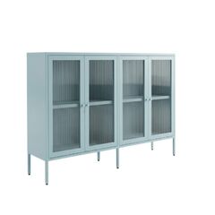 STEELEN COLOR Metal TV Cabinet - Storage Unit 160x45x55cm, 0.8mm Thickness, Indoor Use with Legs and Glass, Baby Blue