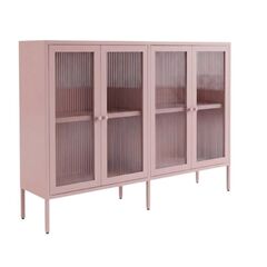 STEELEN COLOR Μεταλλικό Ντουλάπι - Έπιπλο Τηλεόρασης 160x45x55cm Πάχους 0.8mm Εσωτερικού Χώρου με Πόδια και Τζάμι Baby Pink