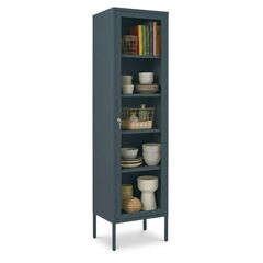 STEELEN COLOR Μεταλλική Ντουλάπα - Βιβλιοθήκη 50x35x190cm Πάχους 0.8mm Εσωτερικού Χώρου με Πόδια με Τζάμι Slate Grey