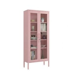 STEELEN COLOR Μεταλλική Ντουλάπα -Βιβλιοθήκη  80x35x190cm Πάχους 0.8mm Εσωτερικού Χώρου με Τζάμι και Πόδια Baby Pink
