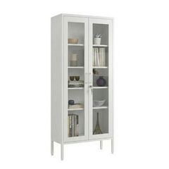 STEELEN COLOR Μεταλλική Ντουλάπα - Βιβλιοθήκη 80x35x190cm Πάχους 0.8mm Εσωτερικού Χώρου με Τζάμι και Πόδια White